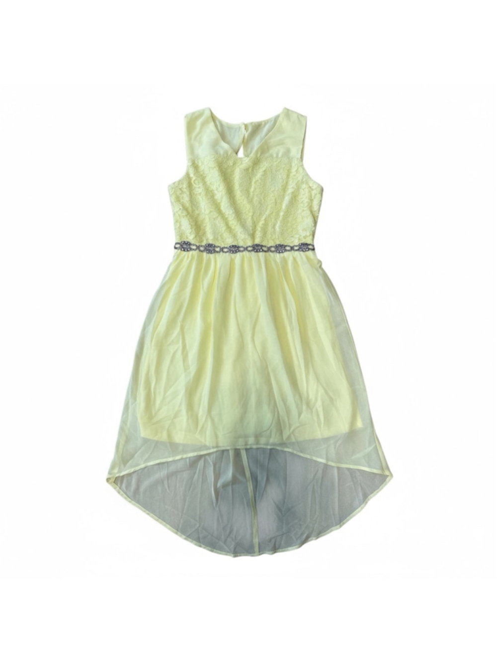 Sequin Hearts Girls Size 12 Yellow Lace High Low Dress Rhinestone Party Formal